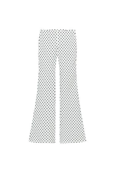 PANTALON FLARE STRETCH LUNARES - Blanco / Negro de Zara