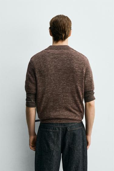 TEXTURED KNIT POLO SHIRT - Brown by Zara - Image 2