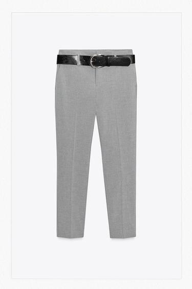 SLIM FIT TROUSERS WITH WIDE BELT - Grey by Zara
