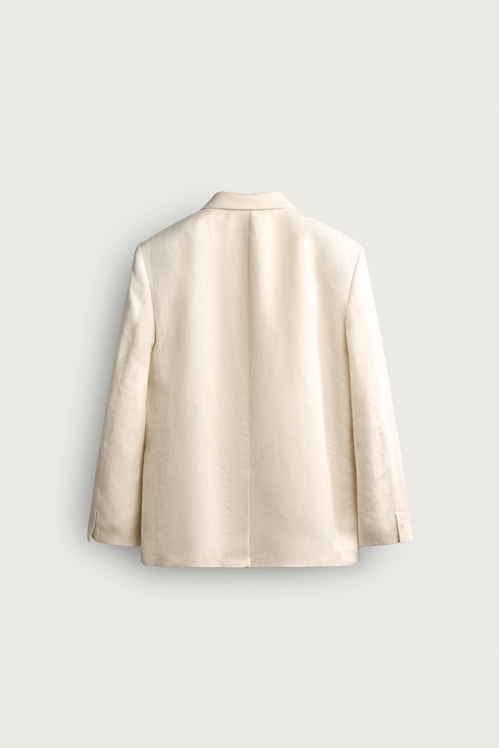 Мужские пиджаки Zara VISCOSE - LINEN DOUBLE-BREASTED BLAZER — фото 8