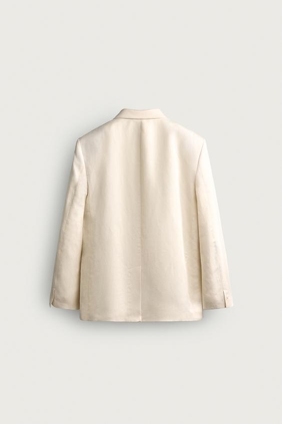 VESTE À BOUTONNAGE CROISÉ EN VISCOSE ET LIN - Blanc cassé de Zara - Image 7