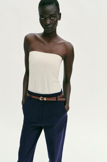 PANTALON TAILLE HAUTE ET CEINTURE - Bleu marine de Zara - Image 2