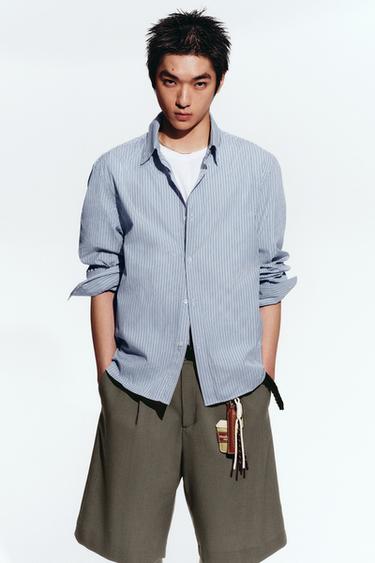 Zara 休閒版條紋襯衫 - 水洗天藍色