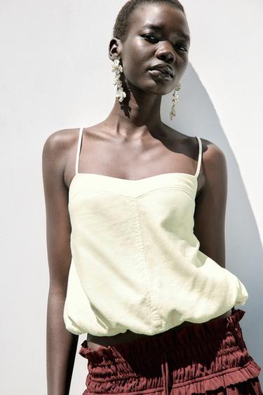 TOP BOULE AVEC LIN - Jaune de Zara