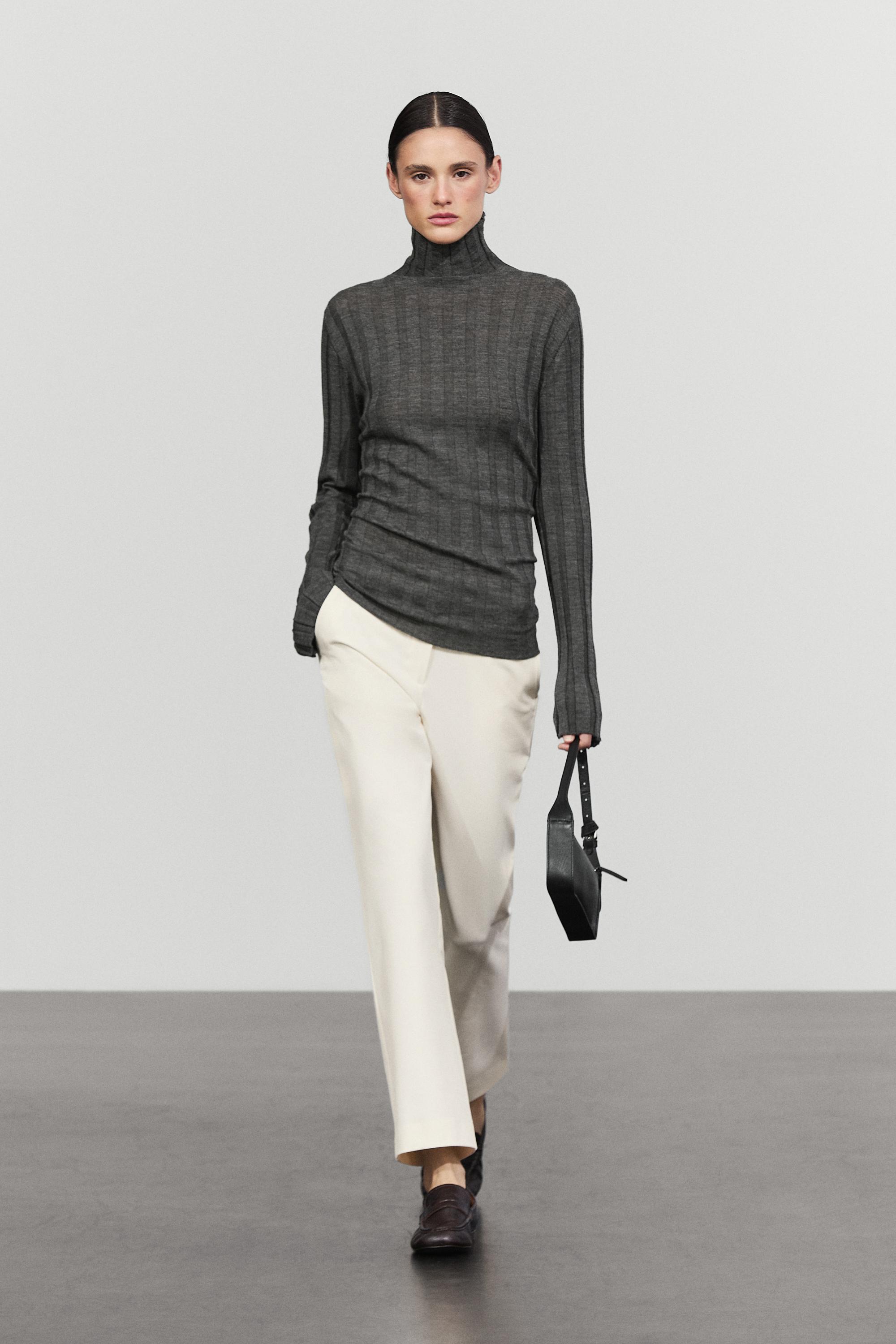 Ribbed mock turtleneck knit sweater