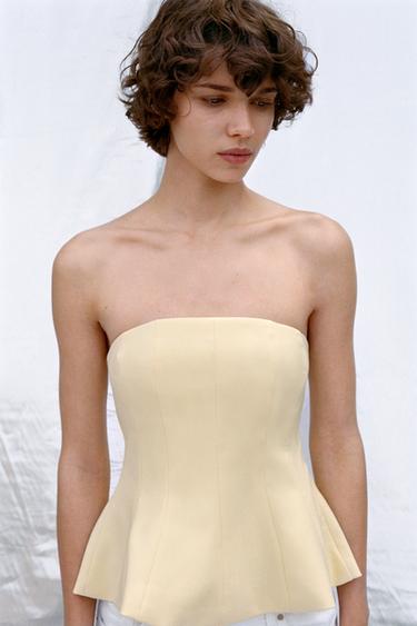 TOP TANPA TALI BAHU PEPLUM - Kuning dari Zara