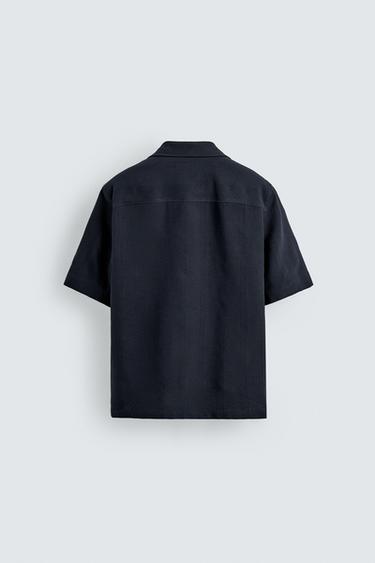 JACQUARD STRIPED SHIRT WITH POCKETS - Navy blue by Zara - Image 7