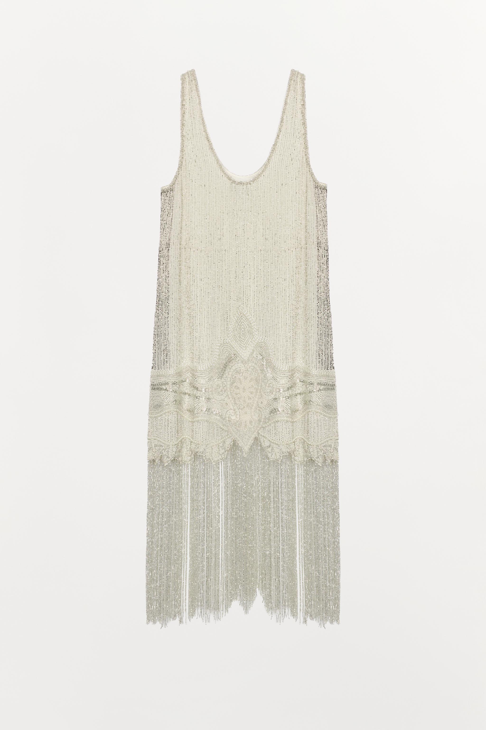 ZW COLLECTION LIMITED EDITION BEADED FRINGE STRAPPY DRESS