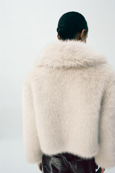 FAUX FUR COLLARED JACKET - Ecru by Zara - Image 3