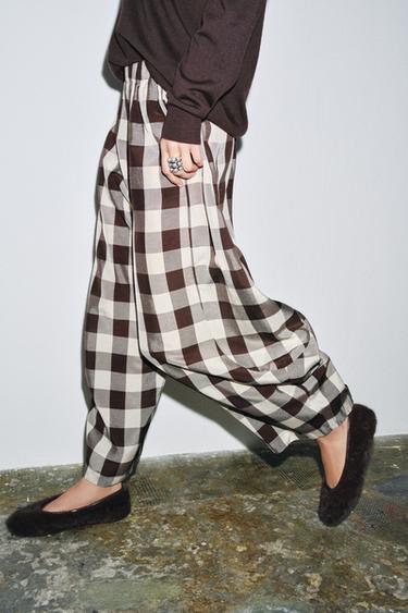 PANTALONS DE QUADRES VICHY ZW COLLECTION - Marró / Cru de Zara