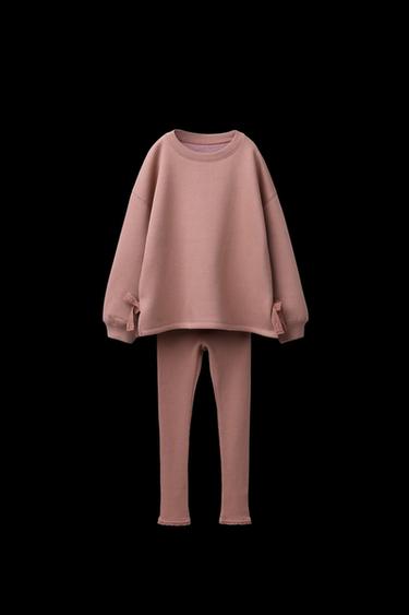 SWEATSHIRT AND WAFFLE LEGGINGS SET WITH BOWS - Dark pink by Zara - Image 0