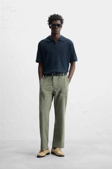 Zara RIB TEXTURED POLO SHIRT - Blue - Image 0