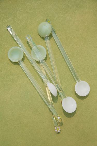 GLAZEN DESSERTLEPELS MET BLOEMEN (6-PACK) -  van Zara
