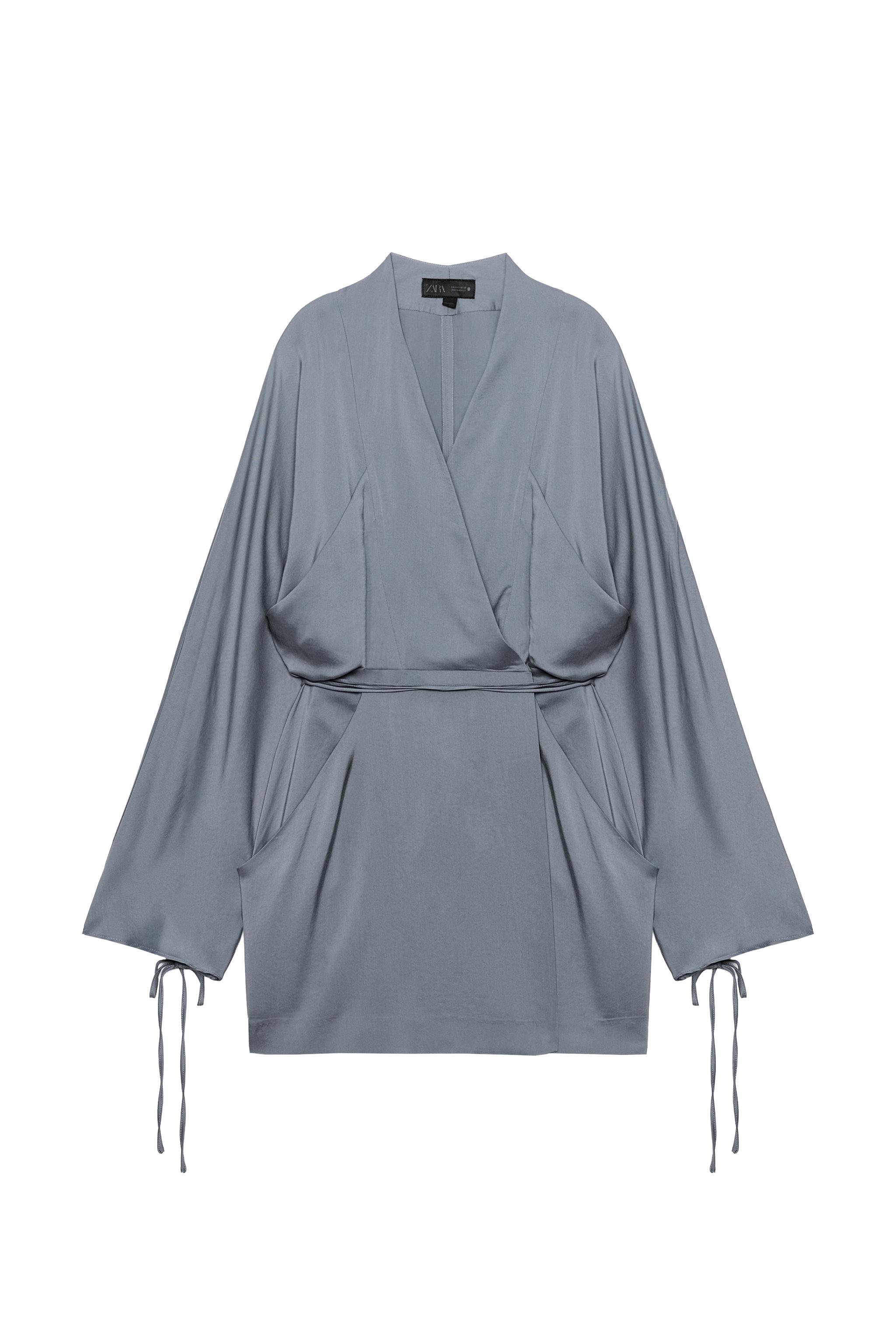 zara silver wrap dress Zara Dresses | Zara Satin Wrap Dress Charcoal Size S | 2111/331 | Color: Gray/Silver