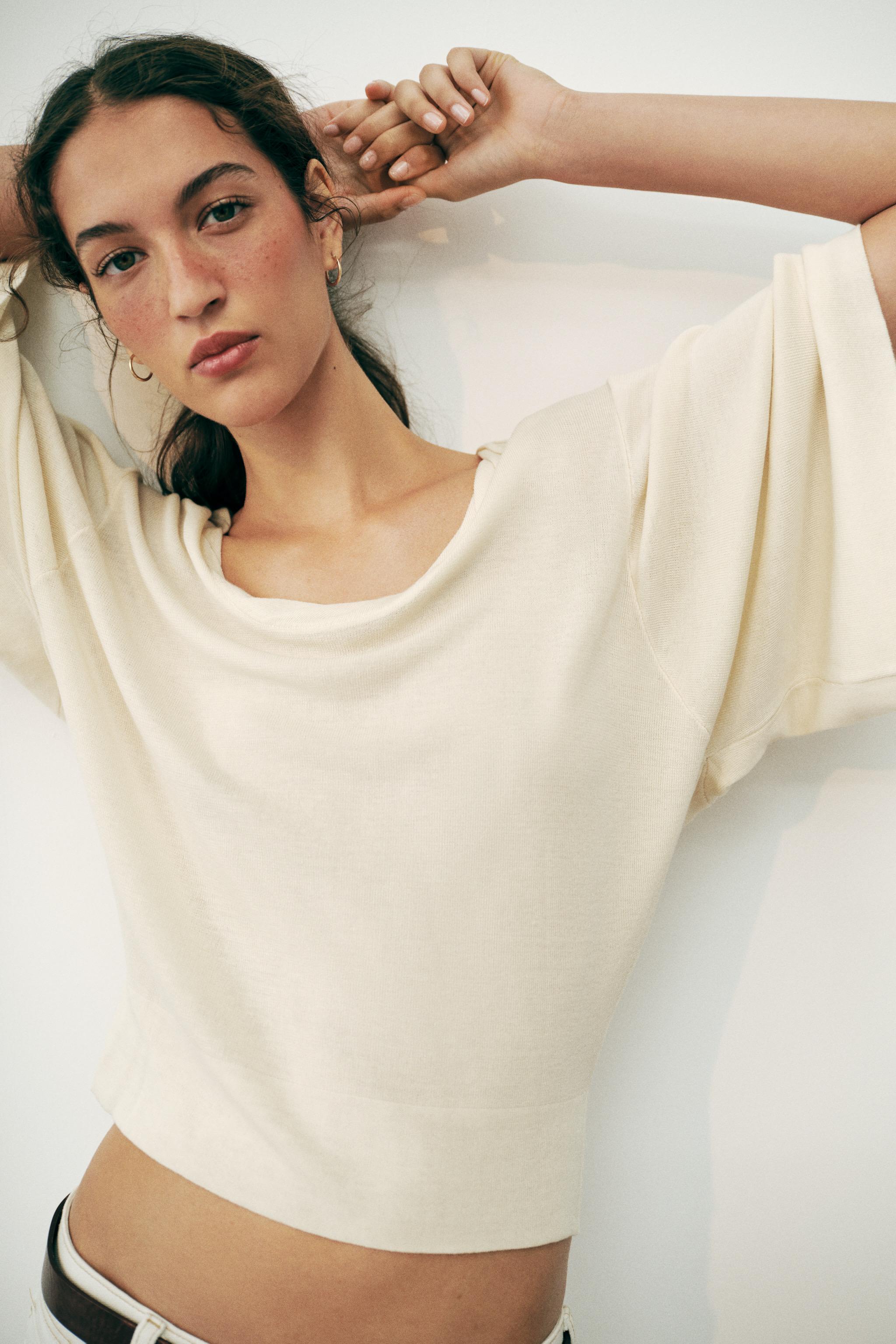 Женские свитеры Zara GATHERED ROUND NECK KNIT JUMPER — фото 4