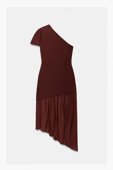 فستان محاك غير متناسق ممزوج - تيجا الخاص بـ Zara