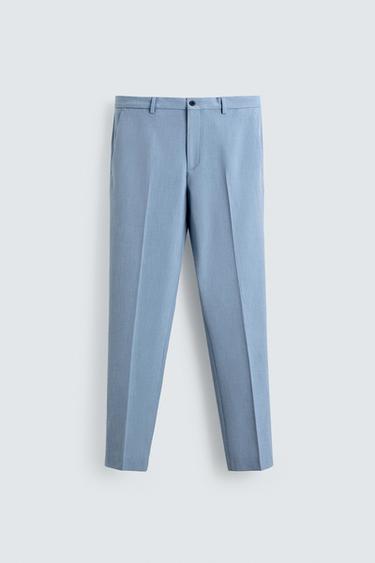 COMFORT TEXTURED SUIT TROUSERS - Sky blue by Zara