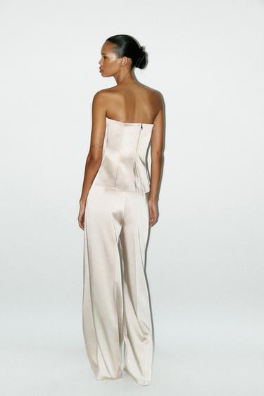 HIGH-WAIST SATIN TROUSERS - Beige by Zara - Image 3