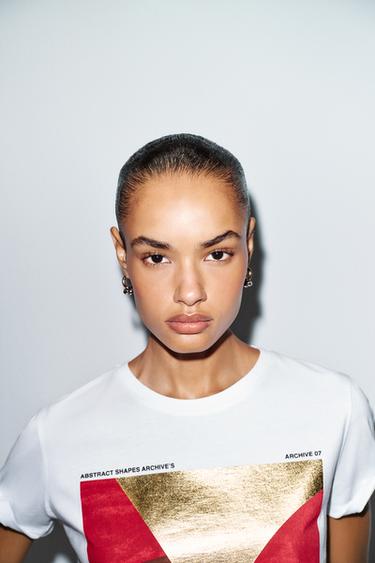 METALLIC PRINT T-SHIRT - White by Zara - Image 2