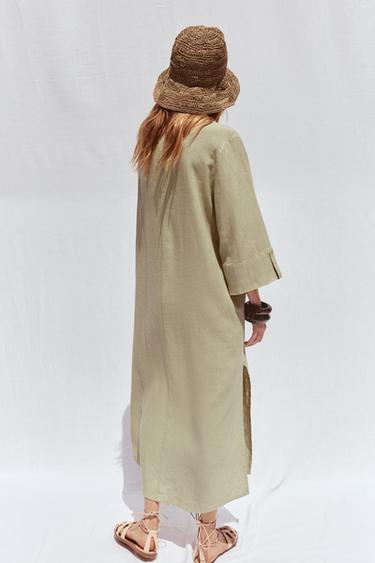 ROBE CHEMISE EN LIN - Kaki clair de Zara - Image 4