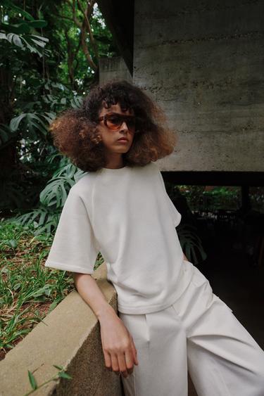 SHORT SLEEVE SWEATSHIRT - Oyster-white by Zara