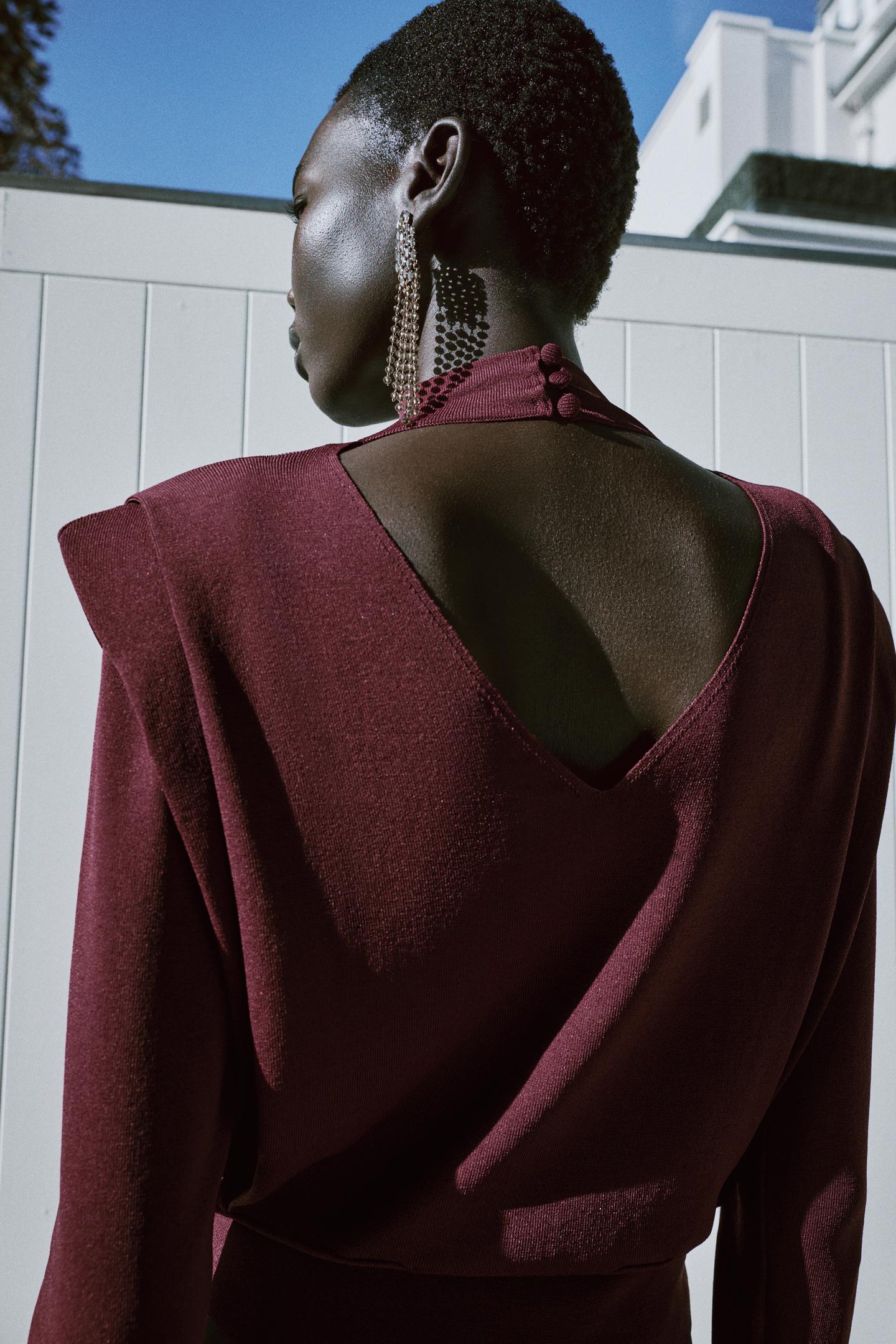 Женский свитер Zara Shoulder Pad Knit, цвет: Бордовый — фото 5