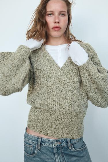 SUÉTER DE TRICÔ CRUZADO - Branco / Verde da Zara