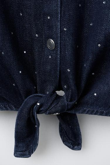 CHEMISE EN DENIM AVEC STRASS ET NŒUD - Bleu marine de Zara - Image 3