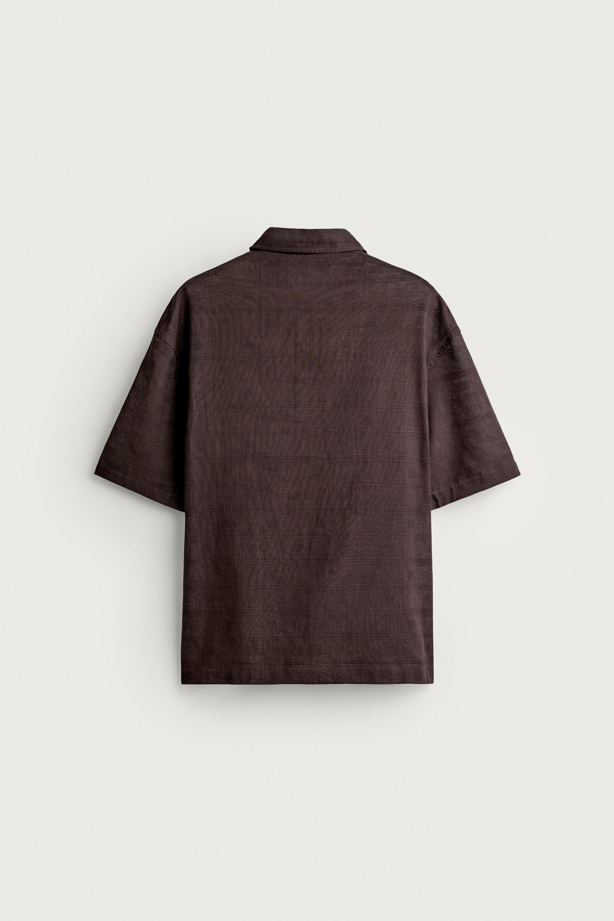 Мужские рубашки Zara LINEN COTTON BLEND POLO SHIRT — фото 7
