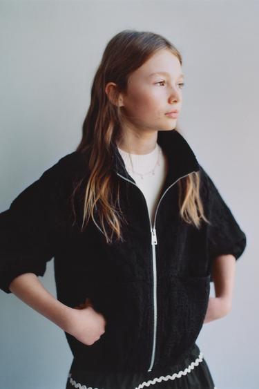 Zara SWISS EMBROIDERED JACKET - Black