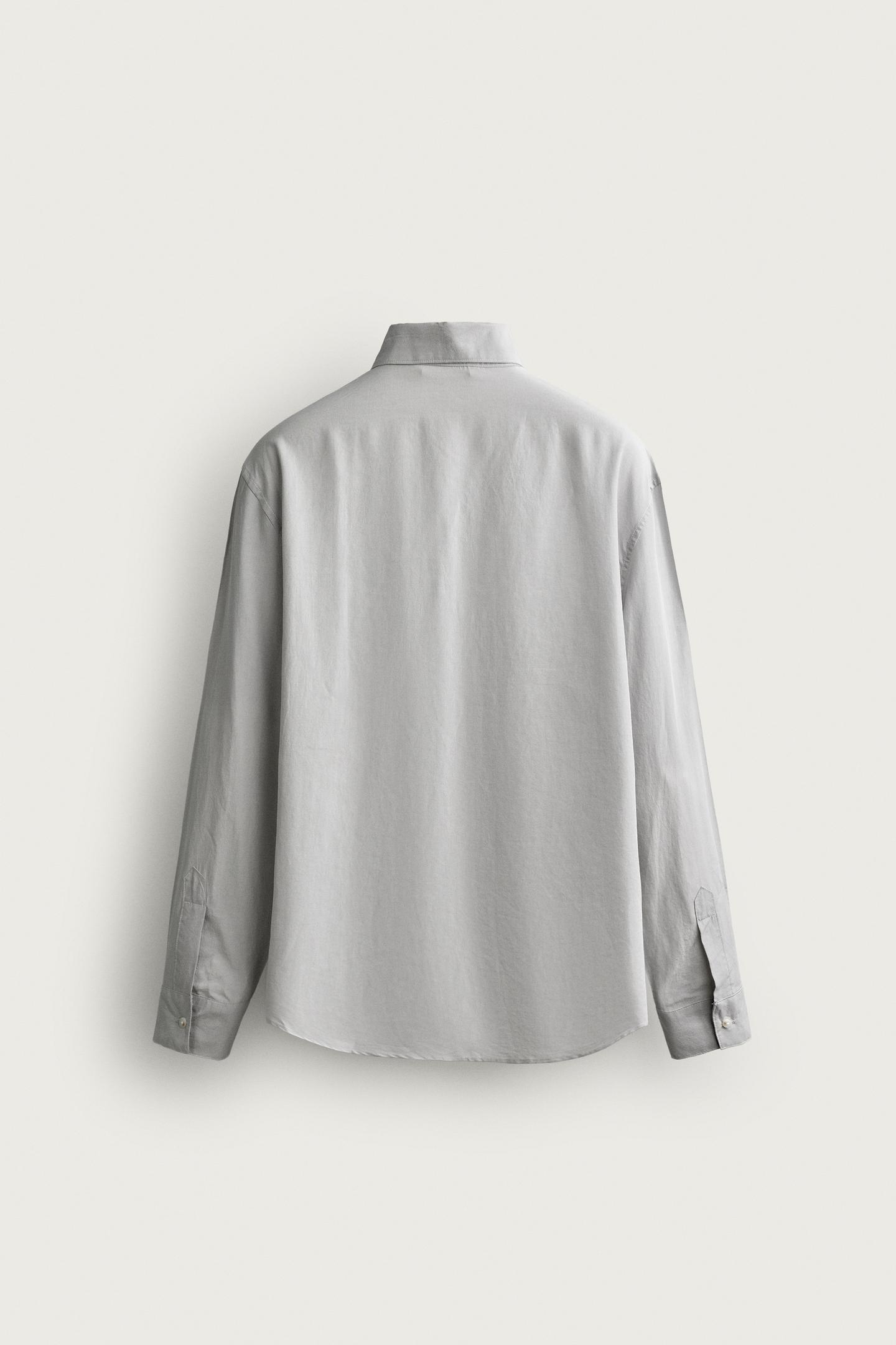 Мужская рубашка Zara Flowy Pocket, цвет: Серый — фото 7