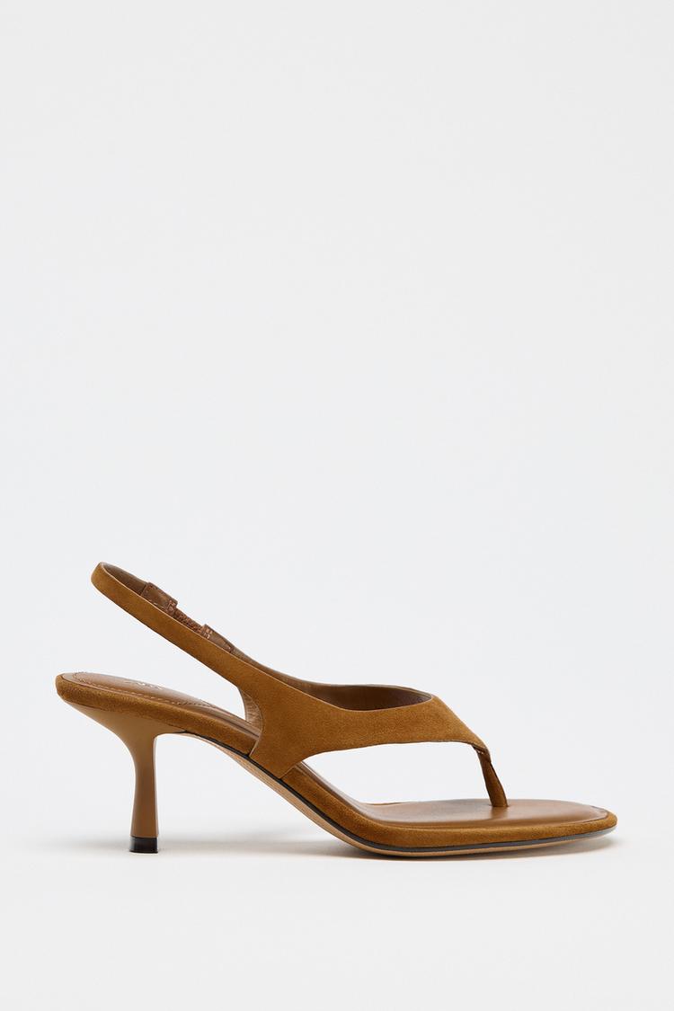 SPLIT LEATHER STRAPPY SANDALS - Brown by Zara - Image 1