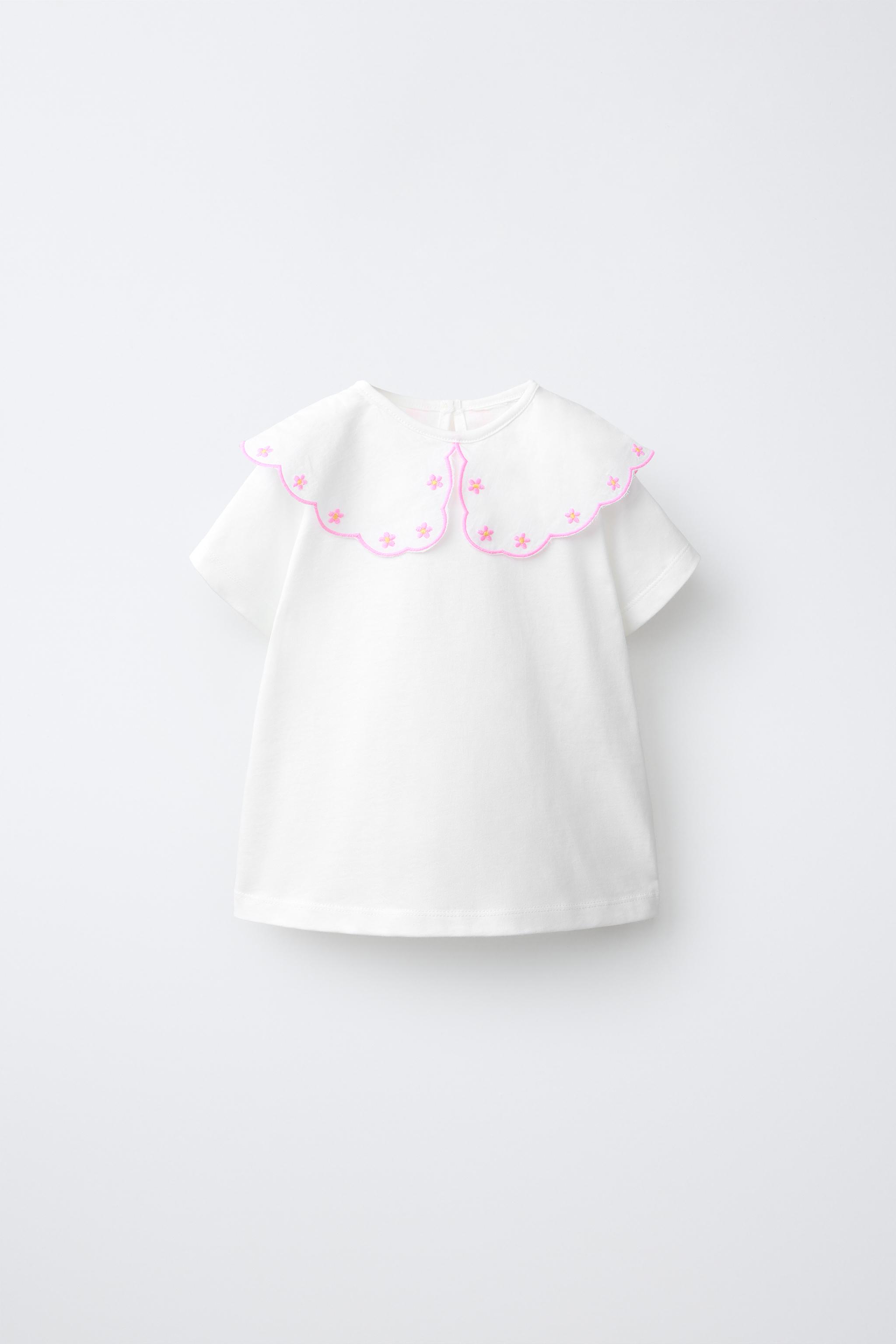EMBROIDERED CONTRAST COLLAR TOP — White