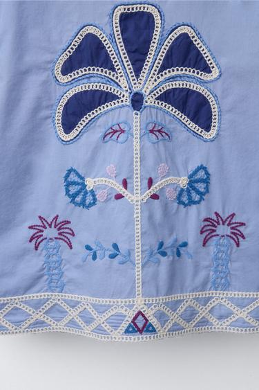 SHIRT WITH EMBROIDERED FLOWER - Mid-blue by Zara - Image 3