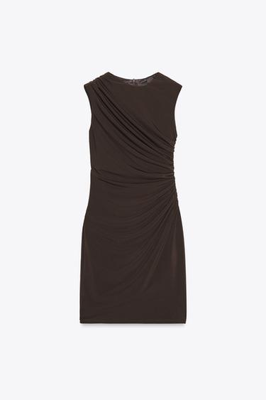 DRAPED SHORT DRESS - Dark brown by Zara - Image 5