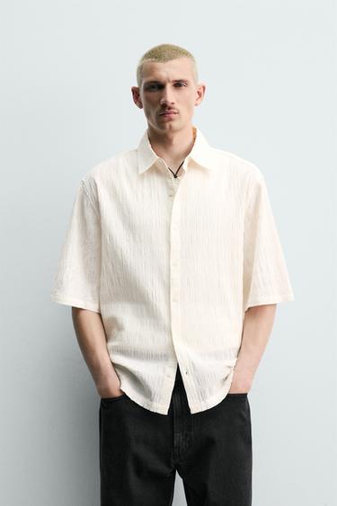 СОРОЧКА RELAXED FIT З ЖАТИМ ЕФЕКТОМ - Сірувато-білий Zara