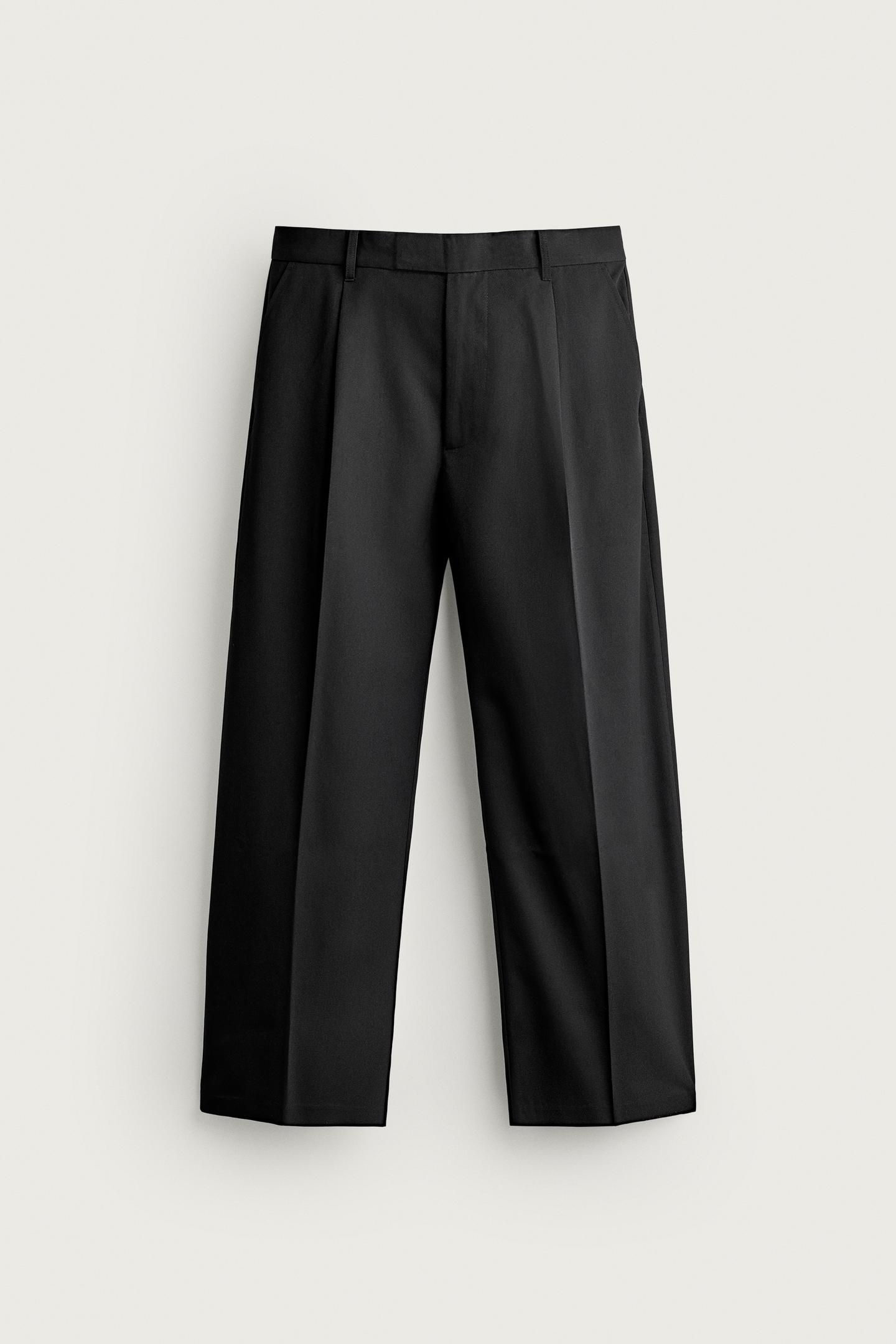 Мужские брюки Zara Pleated Relaxed-Fit, цвет: Чёрный — фото 7