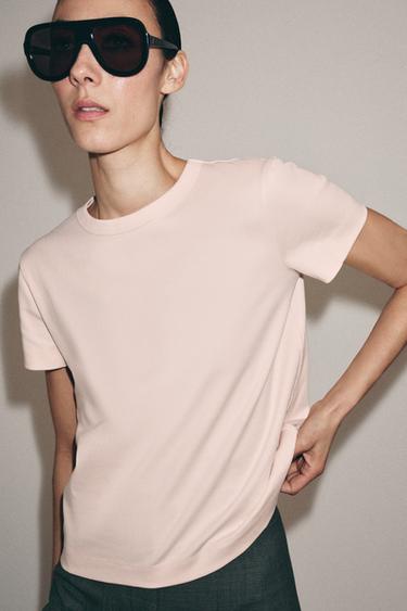 CAMISETA INTERLOCK MANGA CORTA - Rosa pastel de Zara