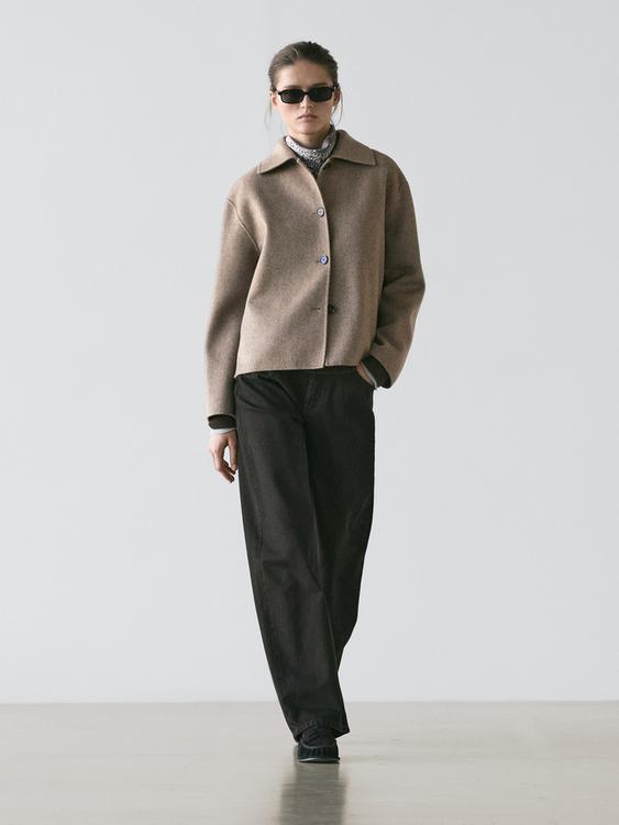 Short wool blend coat with buttons