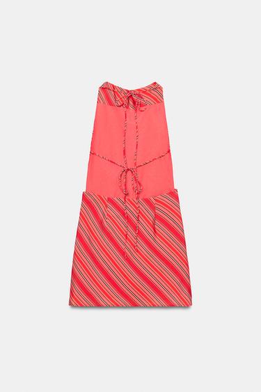 ROBE HALTER DRAPÉE À RAYURES - Rouges de Zara - Image 7