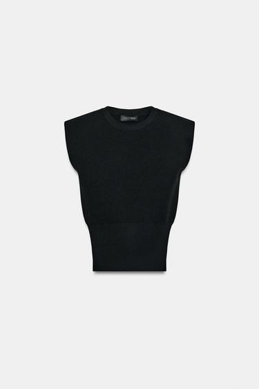 TOP EN MAILLE AVEC ÉPAULETTES - Noir de Zara - Image 5