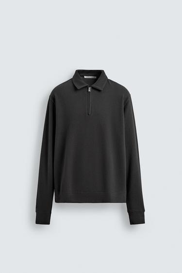 TEXTURED WEAVE POLO SHIRT WITH ZIP - Anthracite grey by Zara
