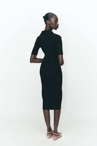 INTERLOCK POLO COLLAR DRESS - Black by Zara - Image 2