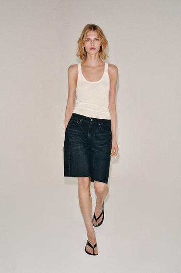 BERMUDA DENIM RELAXED TIRO MEDIO ZW COLLECTION - Negro de Zara