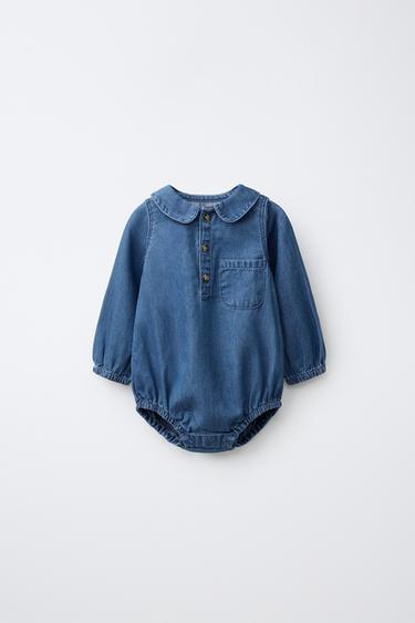 Zara DENIM PETER PAN COLLAR BODYSUIT - indigo vigore