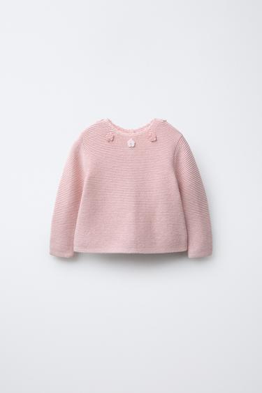 CROCHET FLORAL KNIT SWEATER - Light pink by Zara