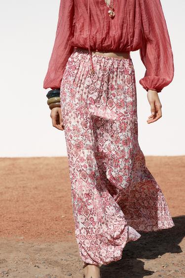 FALDA LARGA ESTAMPADA - Multicolor de Zara