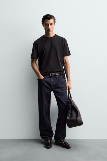 Zara REGULAR FIT MEDIUM WEIGHT T-SHIRT - Black - Image 0
