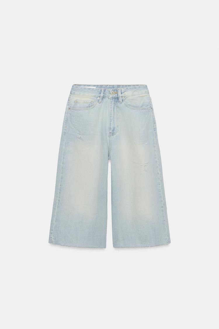 Pantalones cortos tipo bermuda de mezclilla desgastada de tiro medio TRF 4