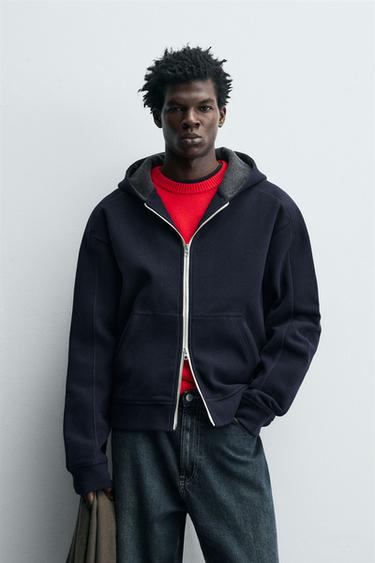 SUDADERA FIELTRO CAPUCHA - Marino de Zara